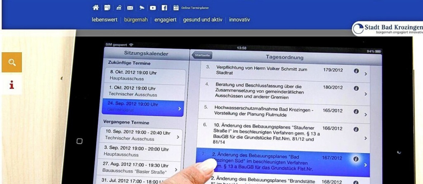 Digitale Stadt: In Bad Krozingen ist d...ie Gemeinderäte  schon lange am Start.  | Foto: Screenshot BZ (Stadt Bad Krozingen)