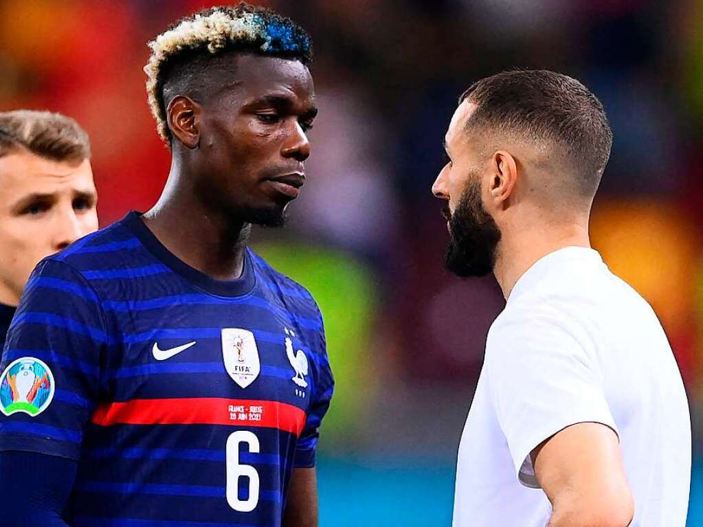 Lange Gesichter dagegen bei Frankreichs Torschtzen Pogba und Benzema nach dem Match.