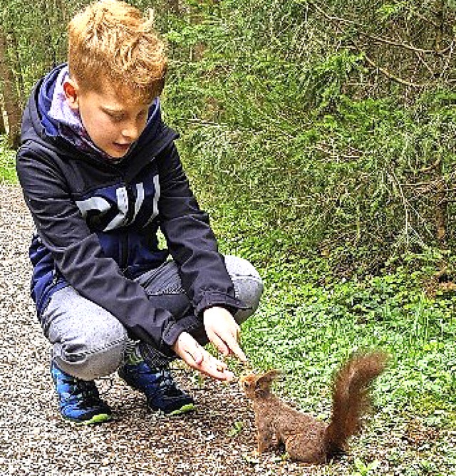 Marlon fttert ein EIchhrnchen.  | Foto: Privat