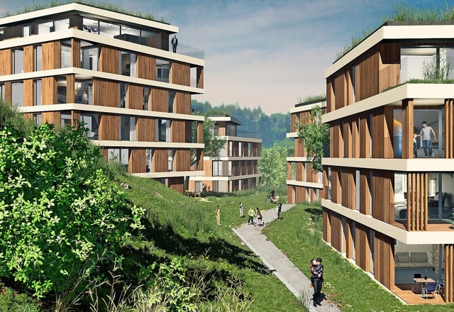 So sollen die vier geplanten Wohntrme...on-Kilian-Strae in Waldshut aussehen.  | Foto:  Architekturbro Henning Musahl