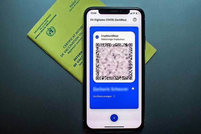 So ein Smartphone kann ja auch mal ver...n hilft der Papier-Impfausweis weiter.  | Foto: Zacharie Scheurer (dpa)