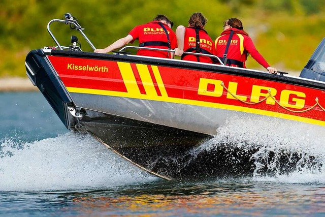 Die deutsche DLRG halt mit, die Fische...in bei Laufenburg (Schweiz) zu retten.  | Foto: Uwe Anspach (dpa)