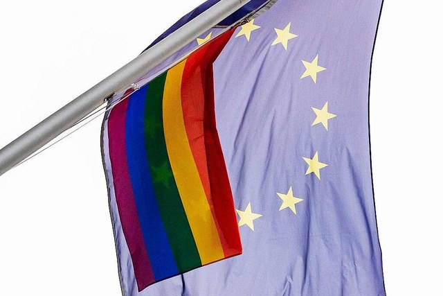 Auch an der Vertretung der Europische...n wehte bereits eine Regenbogenflagge.  | Foto: Christoph Soeder (dpa)