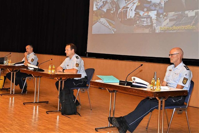 Die Polizeibeamten Andreas Schaffhause... standen Rede und Antwort (von links).  | Foto: Edgar Steinfelder
