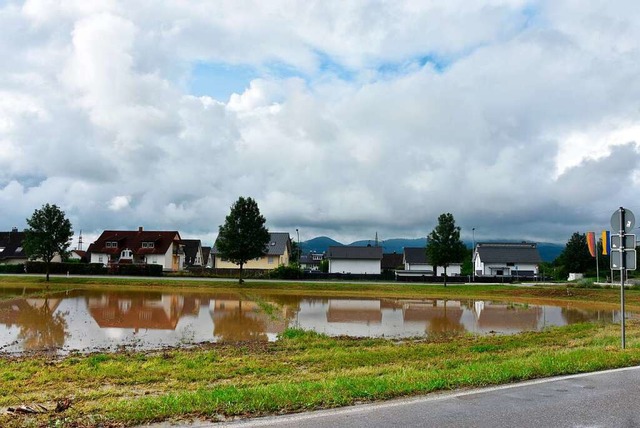 berflutete Felder am Kreisel in Wyhle...uli. Wasser lief in zahlreiche Huser.  | Foto: Heinz und Monika Vollmar