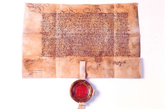 Kaiser Maximilian I. bietet  Neuenburg...erliche Urkunde vom 2. September 1496.  | Foto: Stadtarchiv Neuenburg am Rhein