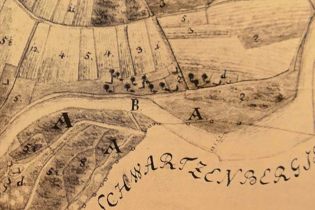 Historische Karte von Kollnau von 1812...bach. Das B zeigt den Verlauf der Elz.  | Foto: Generallandesarchiv Karlsruhe