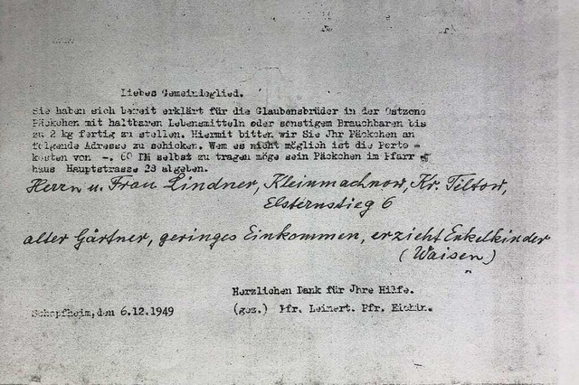 Schopfheimer, die  Brger von Kleinmac...ie Kopie einer Originalkarte von 1949.  | Foto: Bildrechte: Stadt Schopfheim