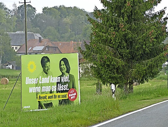 Das Wahlplakat der Grnen am Ortseinga...ung Ewattingen) muss versetzt werden.   | Foto: juliane Khnemund