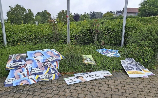 Die Plakate wurden abgerissen, teils b...digt und auf einem Parkplatz abgelegt.  | Foto: Herbert Paulin