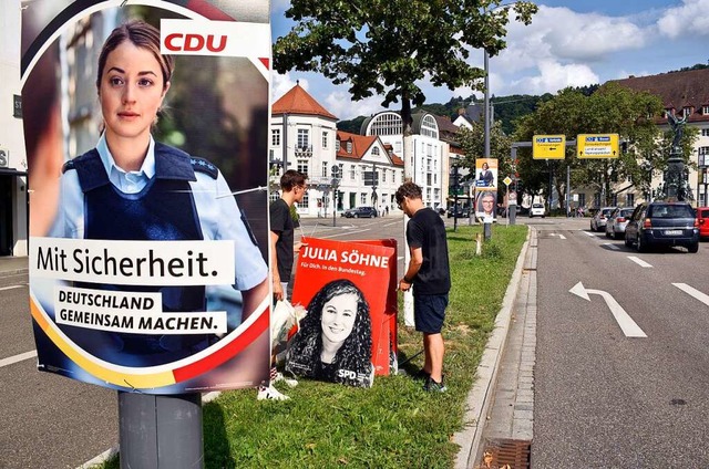 Die Parteien hngen seit einiger Zeit ...gswahl auf, so wie  hier in  Freiburg.  | Foto: Thomas Kunz