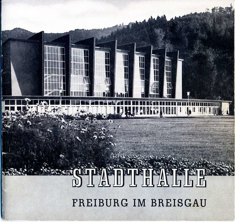 Die damals neue Stadthalle auf der Tit...Einweihung 1954 erstellten Prospektes.  | Foto: Archiv Peter Kalchthaler