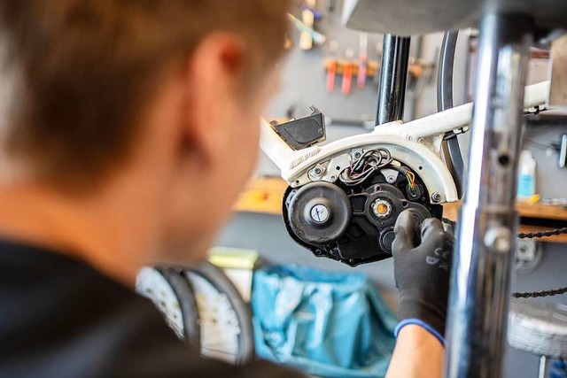 Die Antriebstechnik von E-Bikes erfordert fr Wartung und Reparatur Fachkrfte.  | Foto: Nicolas Armer