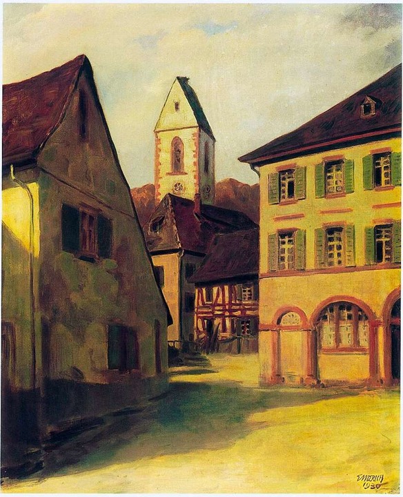 Perspektive aus dem Gemälde von Erwin ...nnte Egerterhaus, das erste Schulhaus.  | Foto: CV-Druck & Verlag