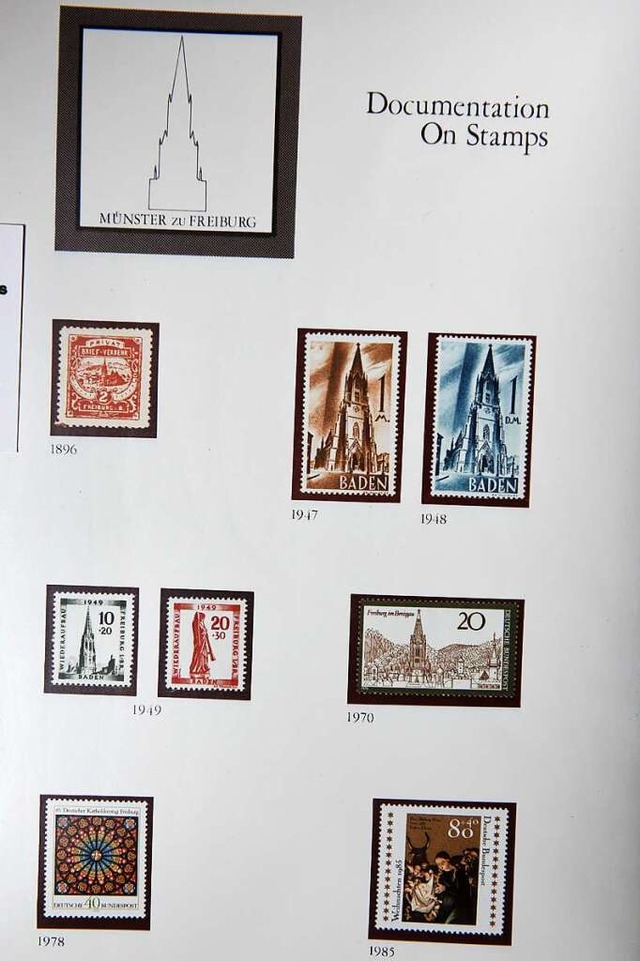 Briefmarken mit dem Motiv des Freiburger Mnsters  von Sammler Jrgen Weckerle  | Foto: Rita Eggstein