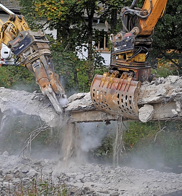 Die Greifer der Bagger zerstren die Schlchtbrcke.  | Foto: Schlichter, Juliane