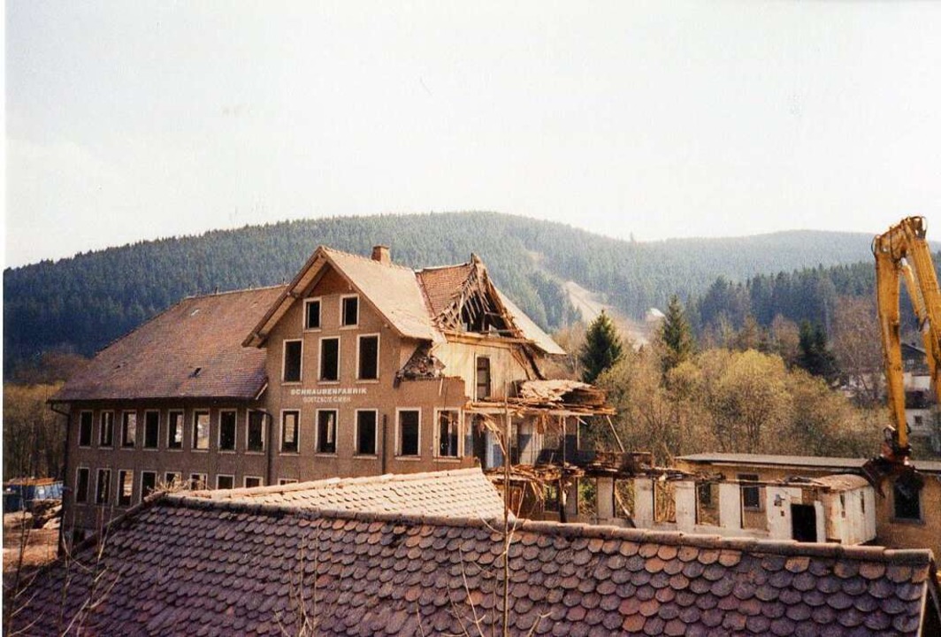Das Okalgelände mit dem Okalsee und de...Schraubenfabrik in den  1990er Jahren.  | Foto: privt