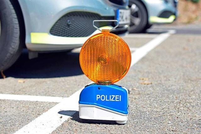 Sattelzug schiebt in Freiburg-Rieselfeld Baustellenabsicherung auf ein Auto