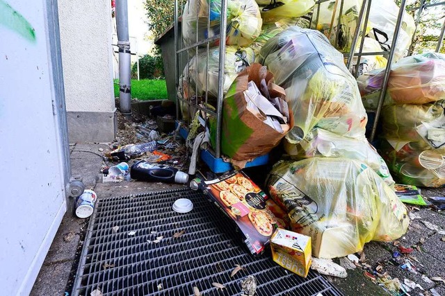 Die Gelben Scke vor dem Gebude in der Uferstrae ziehen Ratten an.  | Foto: Ingo Schneider