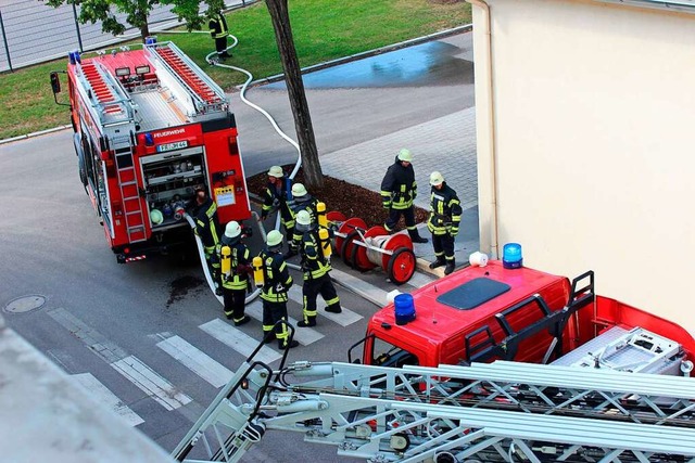 Die Feuerwehr Merdingen bei einer bun...ehren bei der Firma Saint Gobain Weber  | Foto: Mario Schneberg