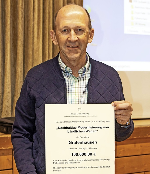 Den Frderbescheid ber 100000 Euro ko...hringer in Stuttgart entgegen nehmen.   | Foto: Wilfried Dieckmann