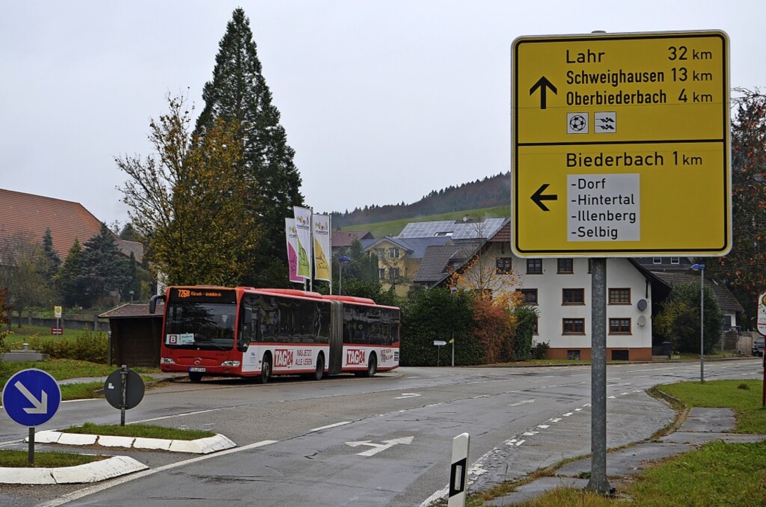 Busse auf der L101 zur Biederbacher Hö...ltestelle Tannhöf-Biederbach zu sehen.  | Foto: Nikolaus Bayer