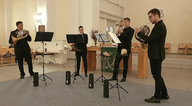 Das Stuttgarter Waldhornquartett beim ...Philipp Rmer und Pablo Neva Collazo.   | Foto: Markus Voltz