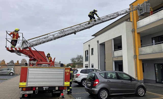 Training mit der Drehleiter: Die Rhein...ehr konnte den Ernstfall durchspielen.  | Foto: Feuerwehr Rheinhausen