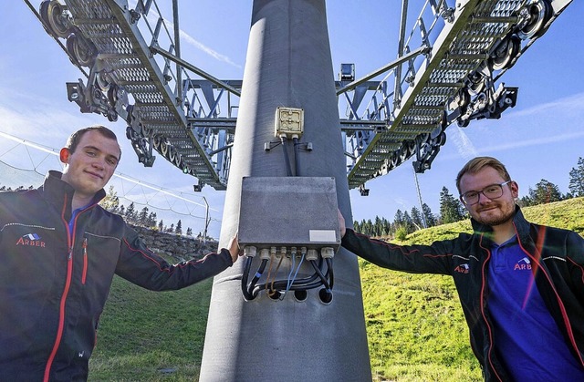 Jonas Wallner (links) und David Haas g...ruf Seilbahntechniker nach sterreich.  | Foto: Armin Weigel (dpa)