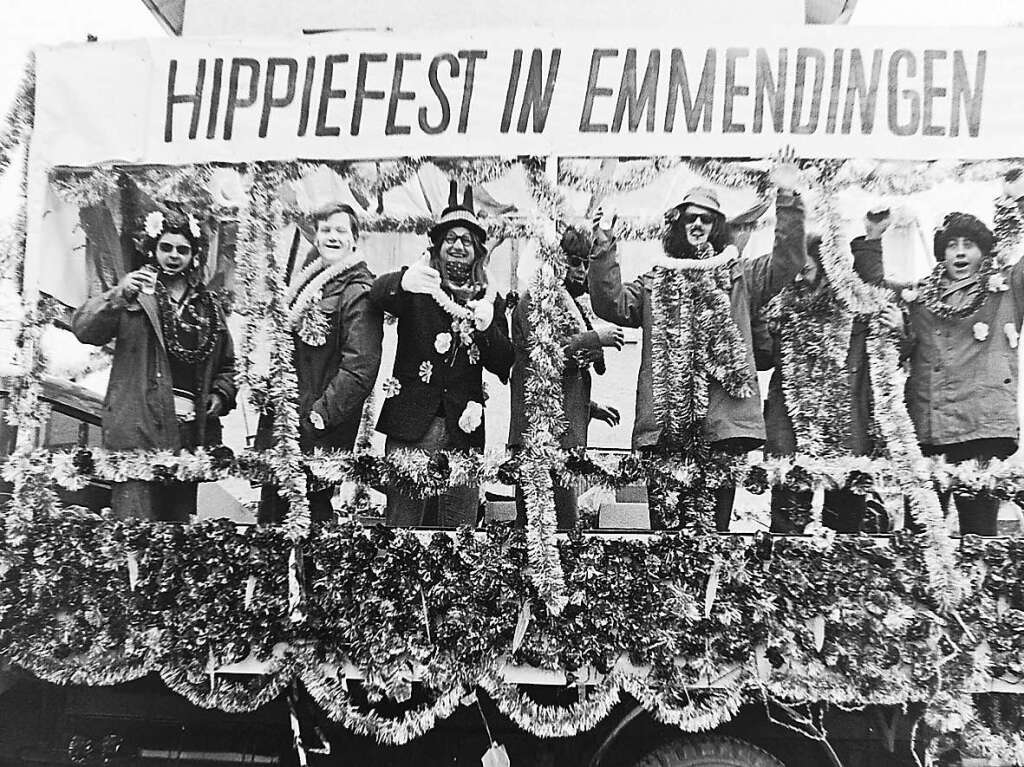 Die weltumspannende Hippiebewegung wurde 1968 auch beim Emmendinger Fasnachtsumzug thematisiert.