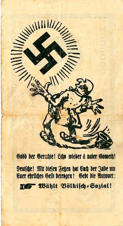 Die bösartige  antisemitische Karikatur auf der Rückseite.  | Foto: BZ