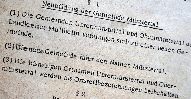Paragraf  1 der Fusionsvereinbarung der neugebildeten Gemeinde  | Foto: REPRO: Manfred Lange