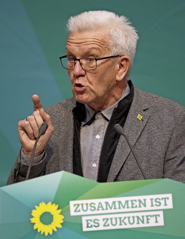 Winfried Kretschmann auf dem Grnen-Parteitag in Heidenheim.  | Foto: Marijan Murat (dpa)
