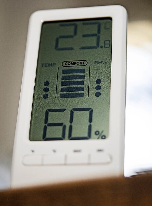 Ein Hygrometer misst die Feuchtigkeit ... Abhngigkeit mit der Lufttemperatur.   | Foto: Robert Gnther