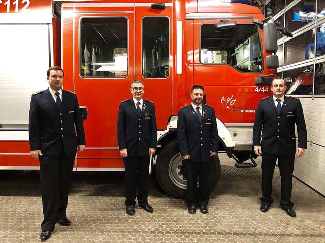 Kommandowechsel bei der Hauinger Feuer...ertreter Daniel Bhringer (von links).  | Foto: Paul Schleer