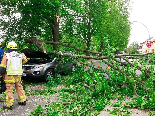 Einer der Aufsehen erregenden Einstze...o. Die Fahrerin wurde leicht verletzt.  | Foto: Feuerwehr Heitersheim