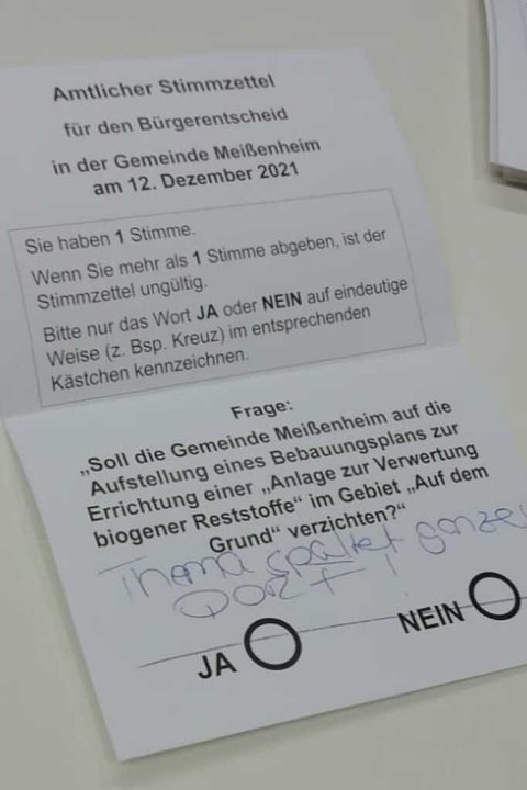 Ein Kommentar auf dem Stimmzettel zum Bürgerentscheid  | Foto: Ulrike Derndinger