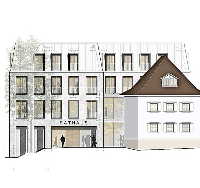 Visualisierung des Rathausneubaus mit dem vorgelagerten Walter-Scheel-Haus  | Foto: K9 Architekten GmbH/Stadt Bad Krozingen