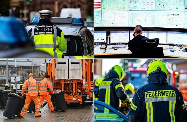 Polizeibeamte, die Arbeiter in den Lei...Akteuren der Kritischen Infrastruktur.  | Foto: - (dpa)