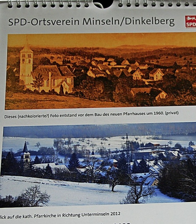 SPD-Kalender: Blick um 1960 (oben) und 2012 Richtung Unter-Minseln  | Foto: Petra Wunderle