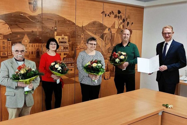 August Gispert, Irene Guth, Elvira Weh...geehrt. Nicht im Bild: Christine Haug.  | Foto: Werner Schnabl