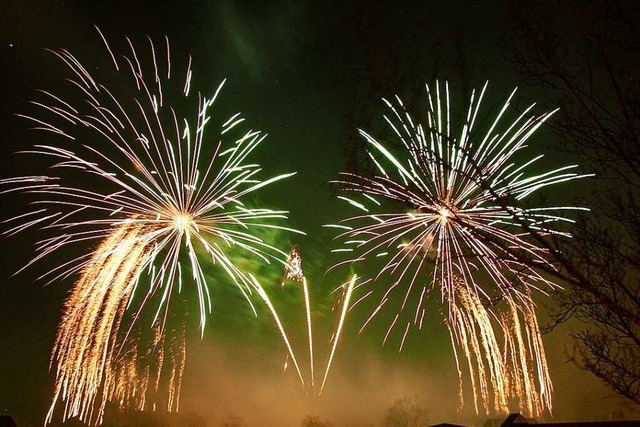Das professionelle Feuerwerk am Himmel...de vieler Zuschauer das neue Jahr ein.  | Foto: Markus Donner