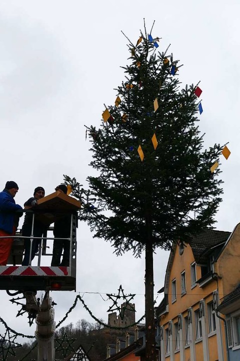 Der Waldkircher Weihnachtsbaum auf dem...den Stadtwerken, in einen Narrenbaum.   | Foto: Sylvia Sredniawa