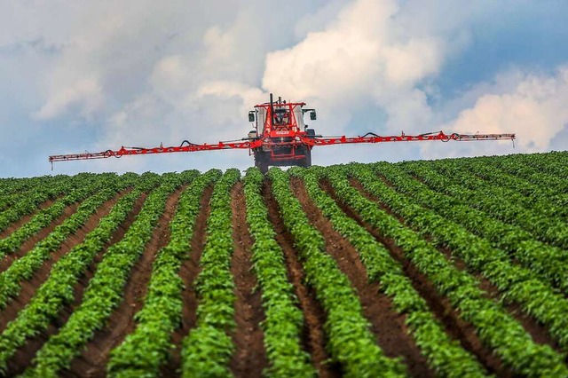 Ein Landwirt spritzt sein Kartoffelfel... von Pestiziden soll reduziert werden.  | Foto: Thomas Warnack (dpa)