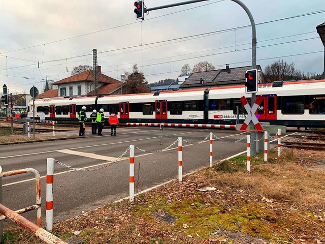 Die S-Bahn blockierte gleich zwei Bahnbergnge.  | Foto: Nicolai Kapitz