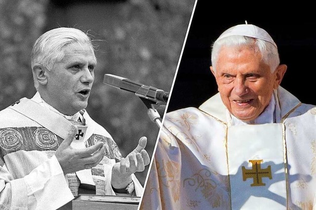 Joseph Kardinal Ratzinger (links, 1981...er Papst Benedikt XVI. (Foto von 2014)  | Foto: (imago)/Andrew Medichini (dpa)