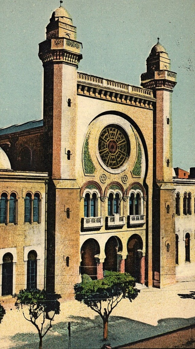 Die Postkarte zeigt die Synagoge von Oran in Algerien um 1920.  | Foto: William L. Gross Family Collection trust