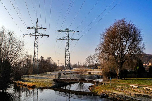 An der Stromleitung rechts sollen Mast...meinsame Trasse mit der Leitung links.  | Foto: Daniel Hengst