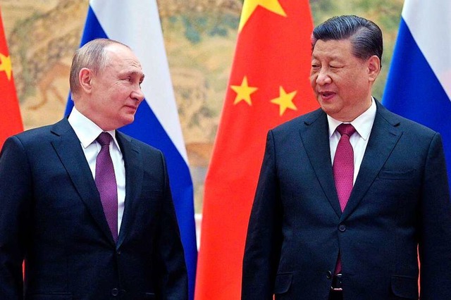 Russlands Prsident Wladimir Putin und...ping whrend ihres Treffens in Beijing  | Foto: ALEXEI DRUZHININ (AFP)
