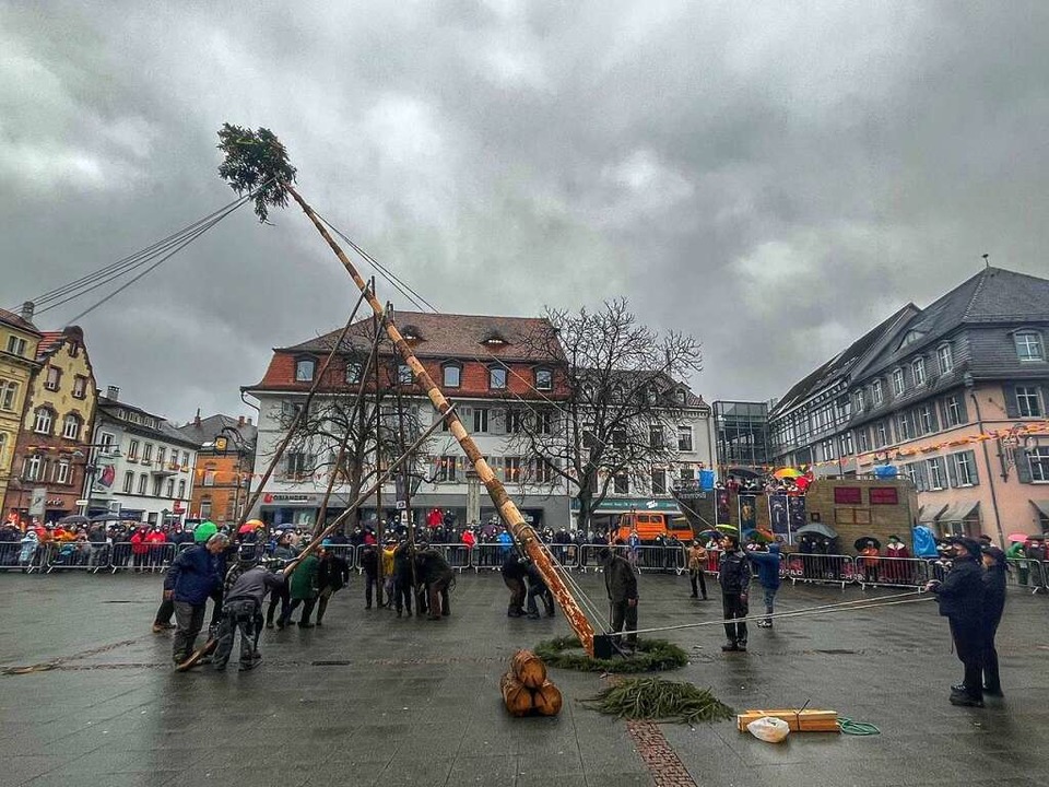 Die Mannschaft stemmte den Narrenbaum in Rekordzeit in die Senkrechte.  | Foto: Barbara Ruda